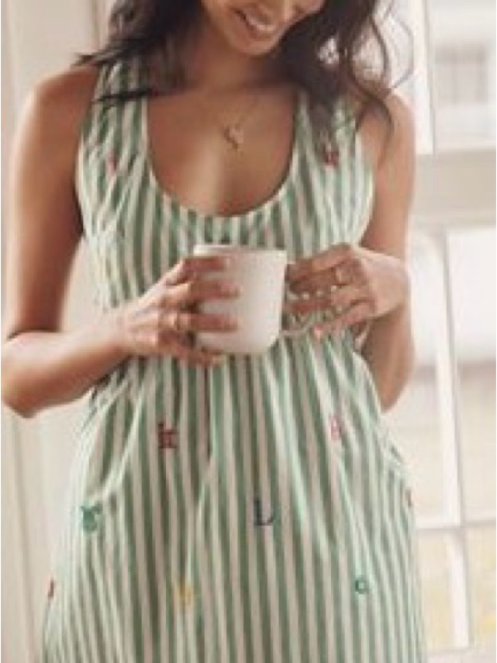 Anthropologie Green and White Striped Sundress